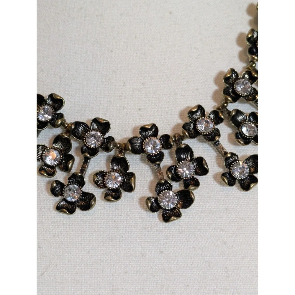 Joan Rivers Floral Cluster Bib Necklace In Antiqued Gold Tone Rhinestones 18